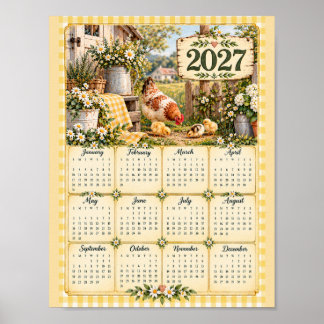 Calendrier Poster Mural 2027 - Poules de Ferme