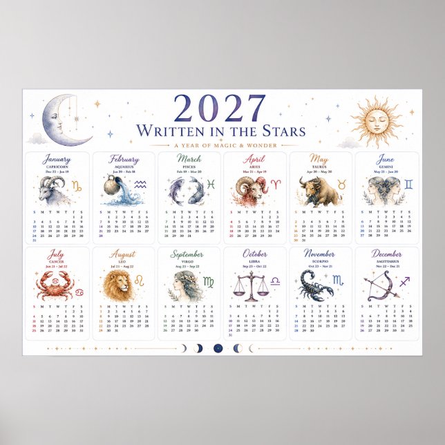 Calendrier Poster Mural Astrologique 2027  (Devant)