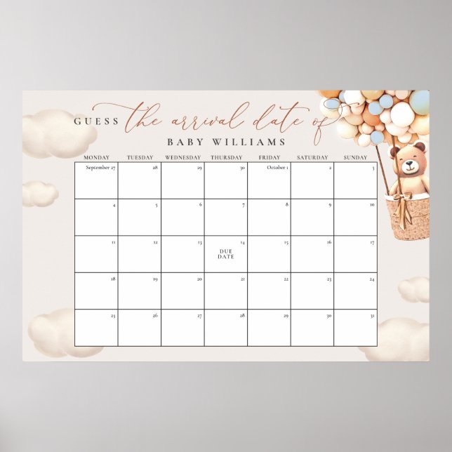 Calendrier pour deviner la date prévue Poster Ours (Devant)