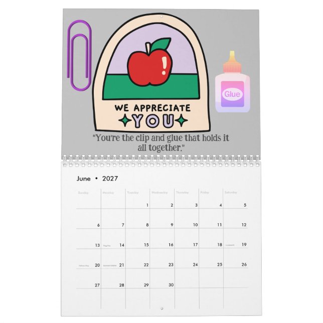 Calendrier pour les enseignants (Jun 2027)