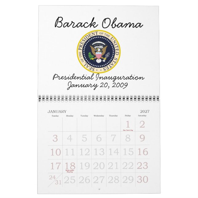 Calendrier PRÉSIDENTE OBAMA Inauguration Commémoration (Jan 2027)