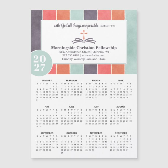 Calendrier promo église 2027 multicolore à rayures (Devant)