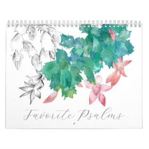 Calendrier Psaumes Bible Écriture Aquarelle Plantes botanique