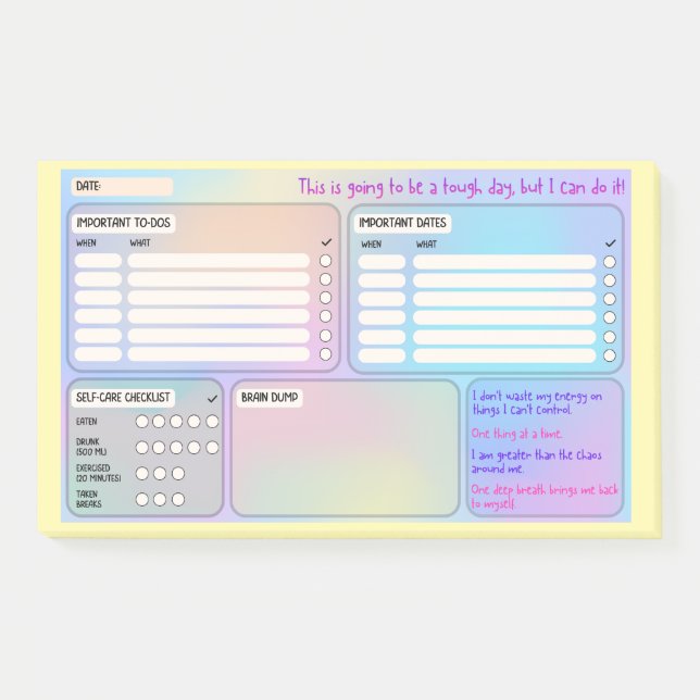 Calendrier quotidien pour Post-It de concentration (Devant)