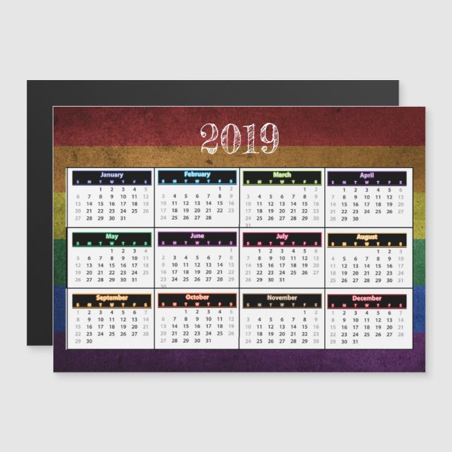 Calendrier Rainbow Mini Magnet 2019 (Devant / Derrière)