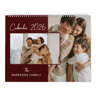 Calendrier Red & White Minimalist Aesthetic Family Photo