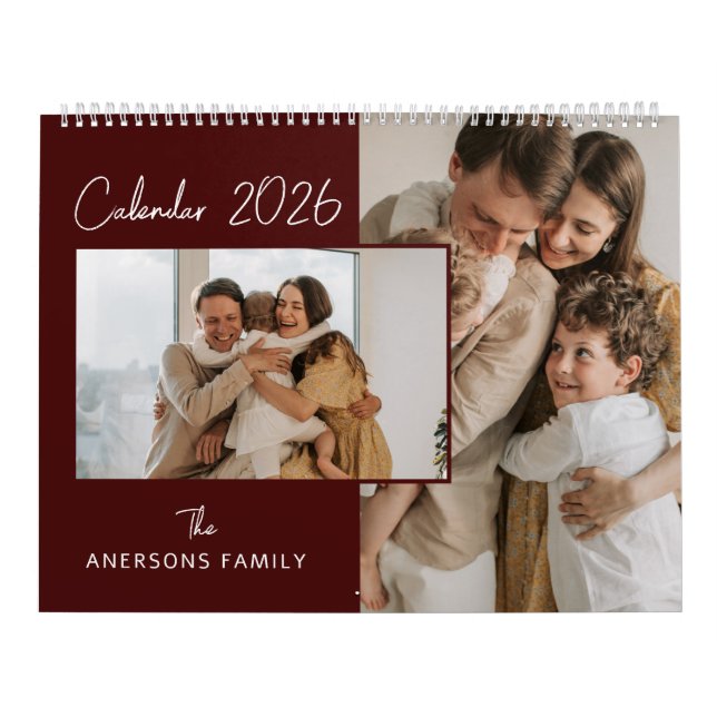 Calendrier Red & White Minimalist Aesthetic Family Photo (Protection)