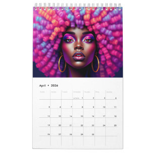 Calendrier Reine noire pastel arc-en-ciel mélanine sista