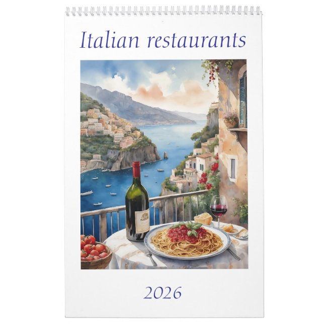 Calendrier Restaurant italien 2026 aquarelle original (Protection)