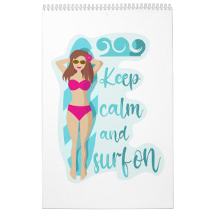 Calendrier Restez calme et surf sur la brunette fille Carte