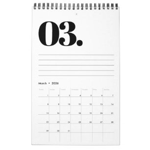 Calendrier Rétro minimaliste sans photo noir et blanc 2026