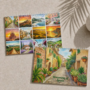 Calendrier Rêver l'Espagne 2027 Art de voyage à l'aquarelle