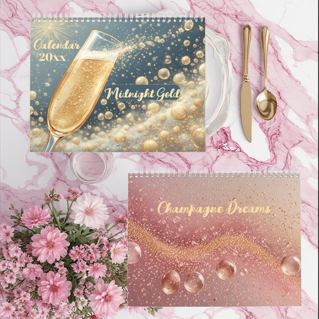 Calendrier Rêves de Champagne en Or de Minuit Citations Funky (Midnight Gold Champagne Dreams Funky Quotes Modern Calendar)
