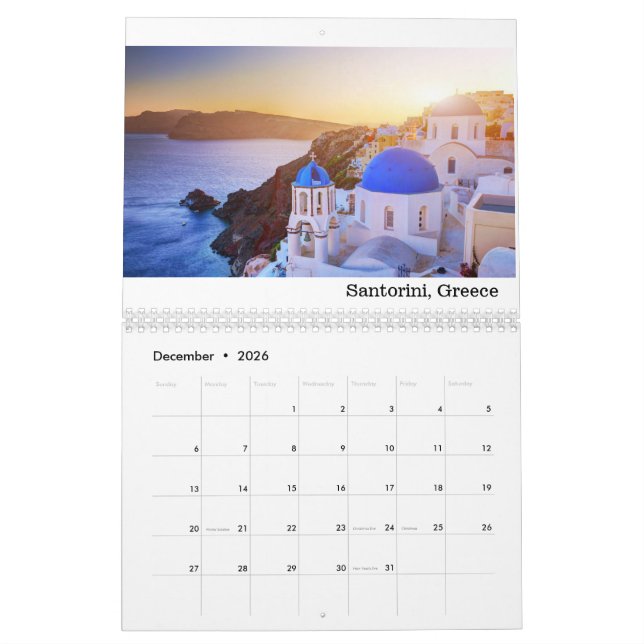 Calendrier rêveur de destinations (Dec 2026)