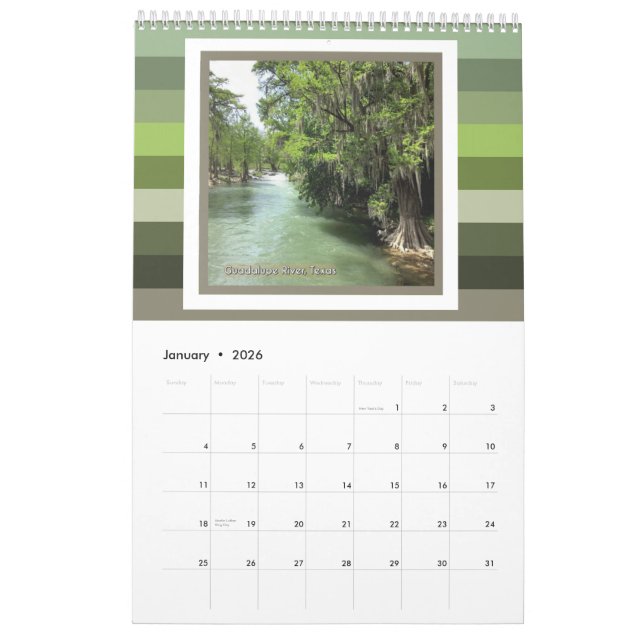 Calendrier Rivière Guadalupe en Gruene, Texas (Jan 2026)
