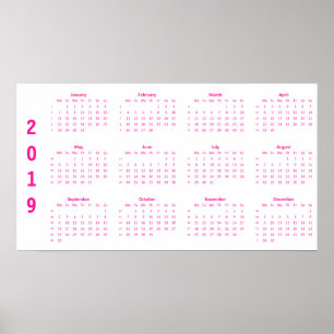 Calendrier Rose Chaud Minimaliste 2019 Poster
