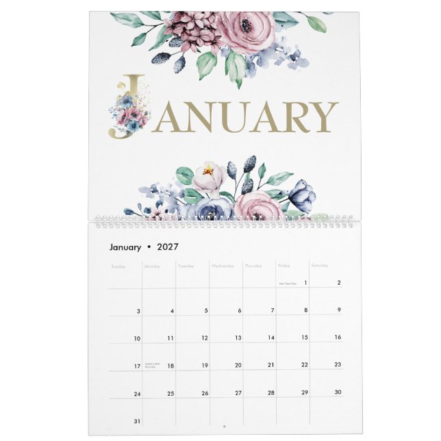 Calendrier Rose Élégante Rose Pâle 2026 (Jan 2027)