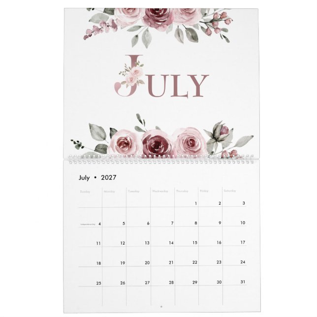 Calendrier Rose Élégante Rose Poussiéreuse 2026 (Jul 2027)