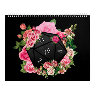 Calendrier Rose Floral D20 Tabletop Dice RPG