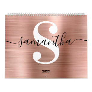 Calendrier Rose Gold Foil Signature moderne Monogramme Photo