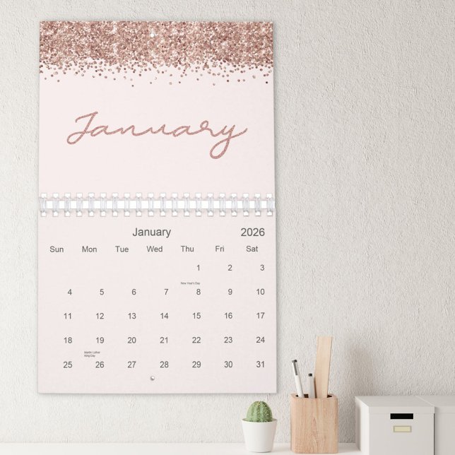 Calendrier Rose Gold Moderne Minimaliste 2026 (In situ)