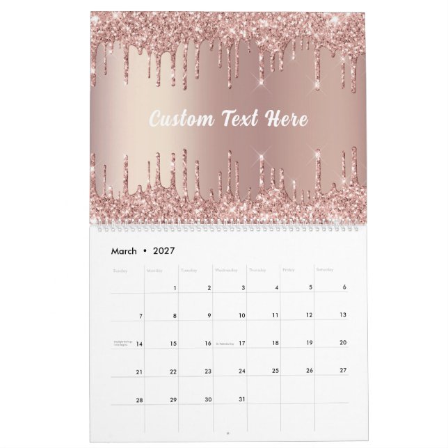 Calendrier Rose Gold Parties scintillant personnalisé Calendr (Mar 2027)