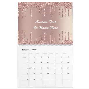 Calendrier Rose Gold Parties scintillant personnalisé Nom du 