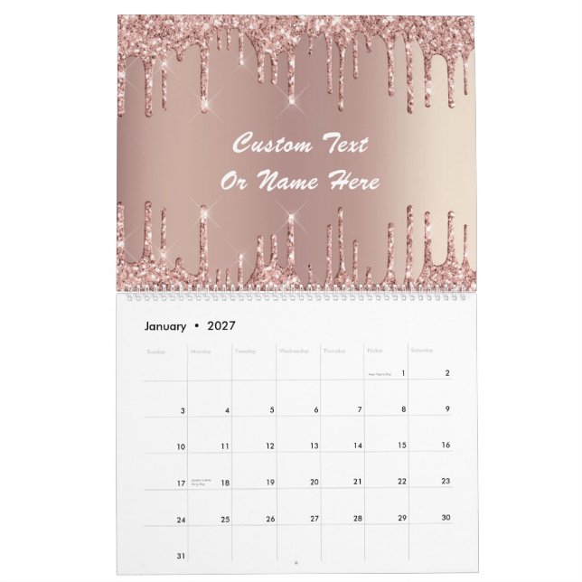 Calendrier Rose Gold Parties scintillant personnalisé Nom du  (Jan 2027)