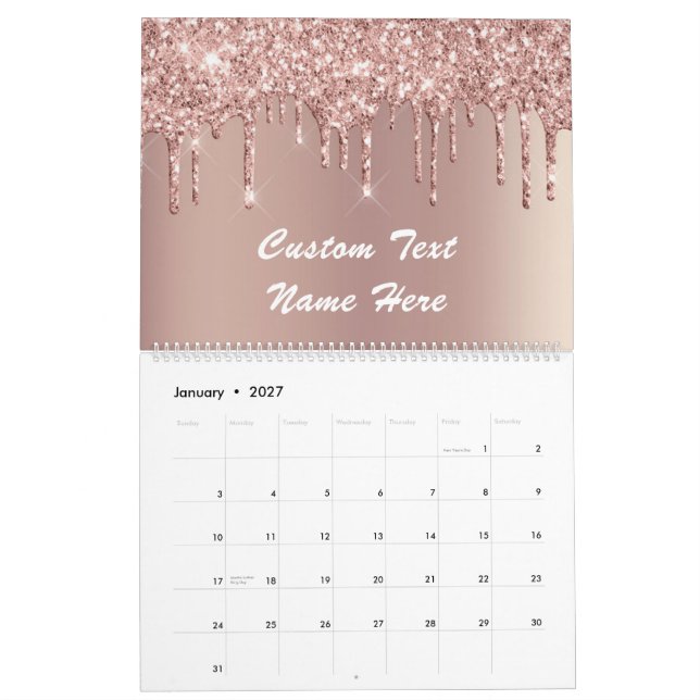 Calendrier Rose Gold Parties scintillant personnalisé Nom du  (Jan 2027)