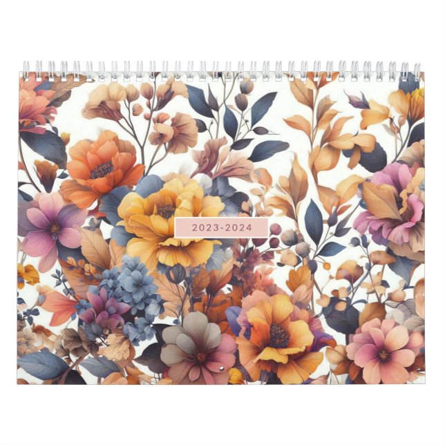 Calendrier Rose moderne floral chute girly élégant élégant (Protection)