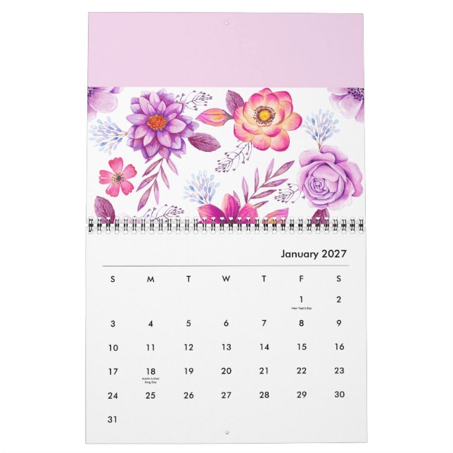 Calendrier Rose violette (Jan 2027)