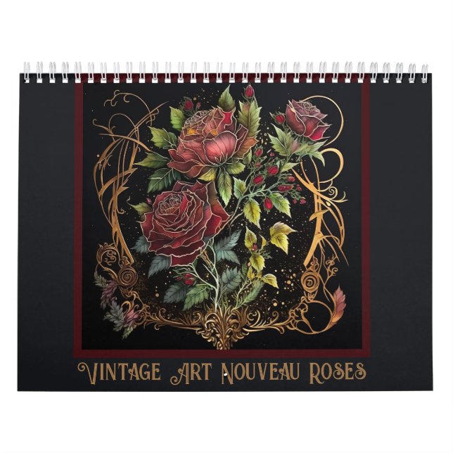 Calendrier Roses rouges Art Nouveau vintage (Protection)