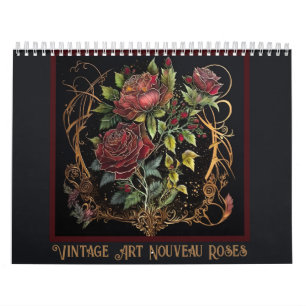 Calendrier Roses rouges Art Nouveau vintage