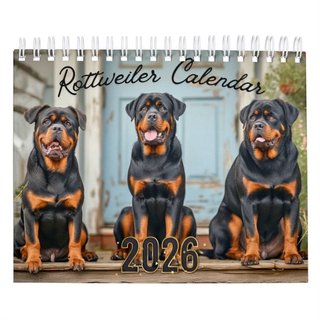 Calendrier Rottweiler Dogs Wall Calendar 2026 (Protection)