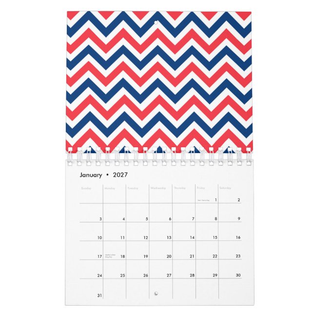 Calendrier Rouges Lignes Géométriques Blanches Zig Zag Baseba (Jan 2027)