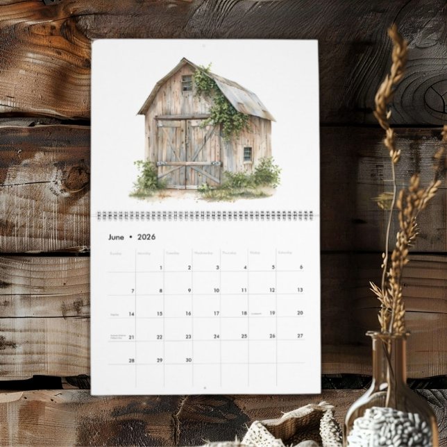 Calendrier Rustic Country 12 différentes Granges Personnalisé (Créateur téléchargé)