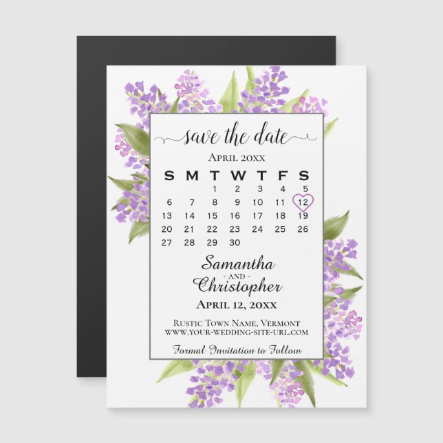 Calendrier Rustique Boho Lilacs Enregistrer la dat (Devant / Derrière)