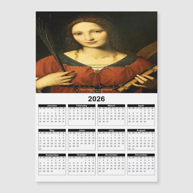 Calendrier Sainte Catherine d'Alexandrie 2026 (Devant)