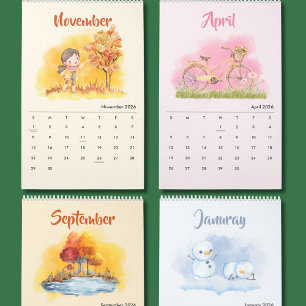 Calendrier Saisons Aquarelle 2026