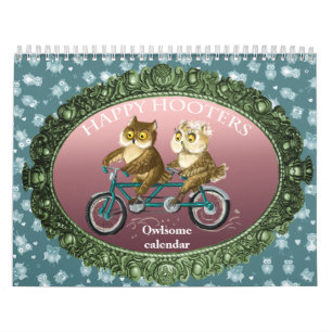 Calendrier Saisons drôles de hiboux heureux de sirènes