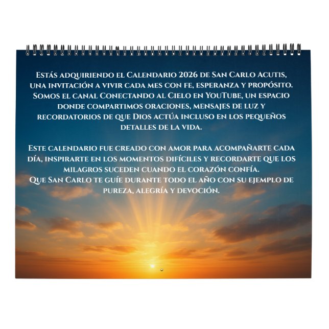 CALENDRIER SAN CARLO ACUTIS - 2026 CALENDAR (Dos)