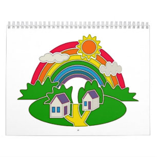 Calendrier Scène rurale avec arc-en-ciel et maison de campagn