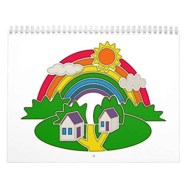 Calendrier Scène rurale avec arc-en-ciel et maison de campagn (Protection)