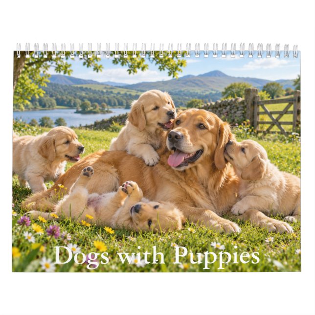 Calendrier Scénique Chiens avec Chiots (Protection)
