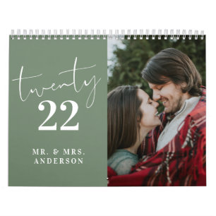 Calendrier Script Calligraphie Nouveau Mer Photo Sage Green