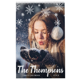 Calendrier Script de calcaire moderne Snowflakes Photo de fam