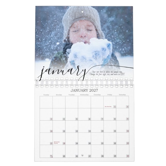 Calendrier Script Simple Une Photo Par Mois (Jan 2027)