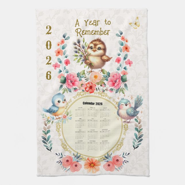 Calendrier Serviette 2026 Mignon Folklorique Fleur (Vertical)