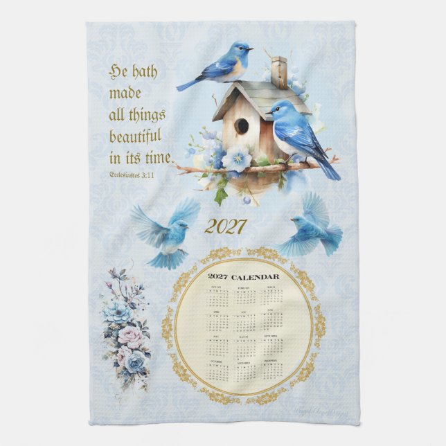 Calendrier Serviette 2027 Merles Ecclésiaste 3:11 (Vertical)