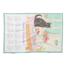Calendrier Serviette de Cuisine Chat Noir & Thé